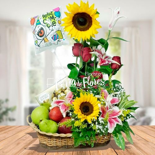 Arreglo Floral con Frutas Kiwano