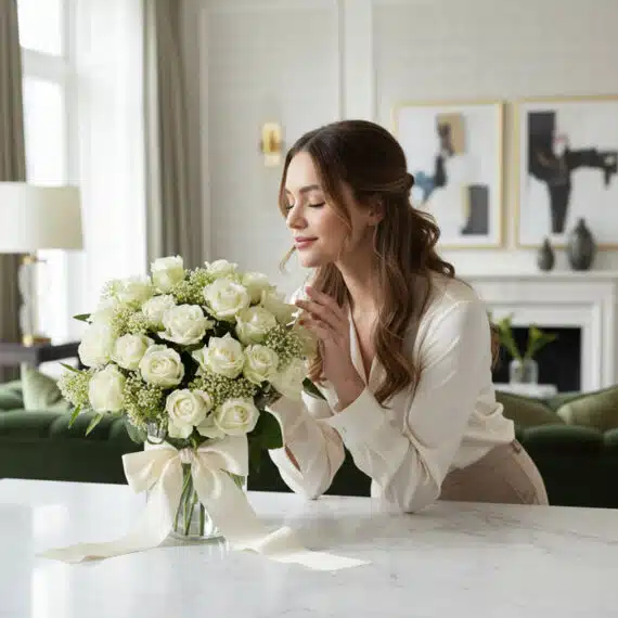 Imagen de Arreglo Floral Estefania: Elegancia Pura con 24 Rosas Blancas a Domicilio 🤍